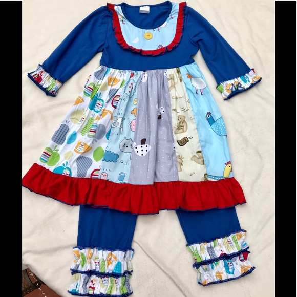 Other - NWT Chicken Patchwork Blue Boutique Set